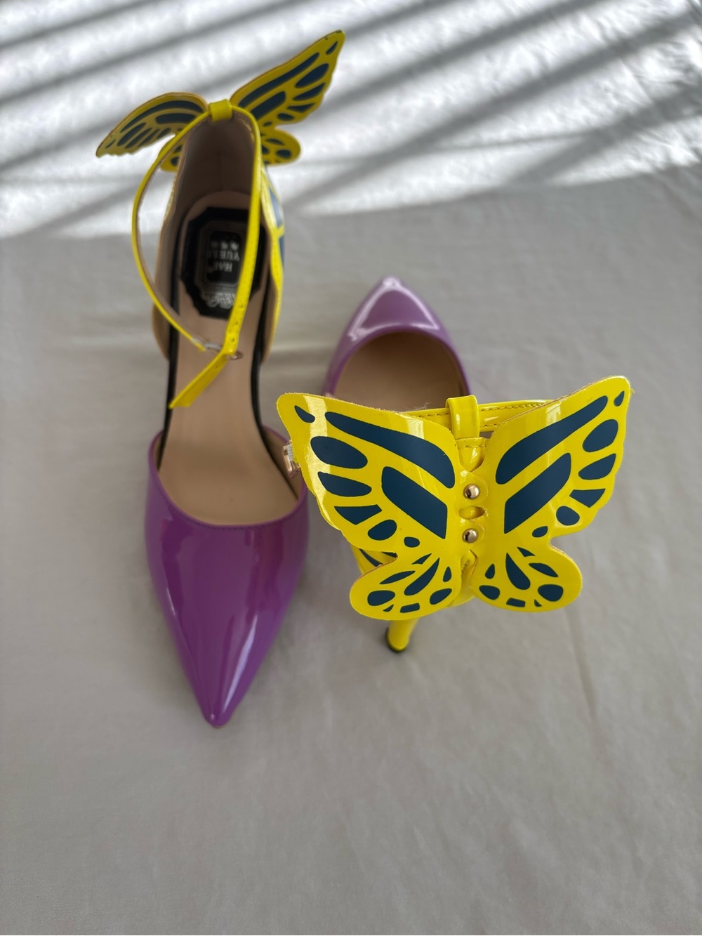 Hai Yue Li Butterfly Heels EU 41 Purple Yellow Pointed Toe